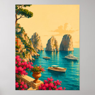 Affiche Capri Italie Voyage Vintage Faraglioni Stacks de M