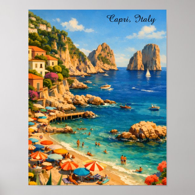 Affiche Capri Italy Vintage Marina Piccola Beach (Devant)