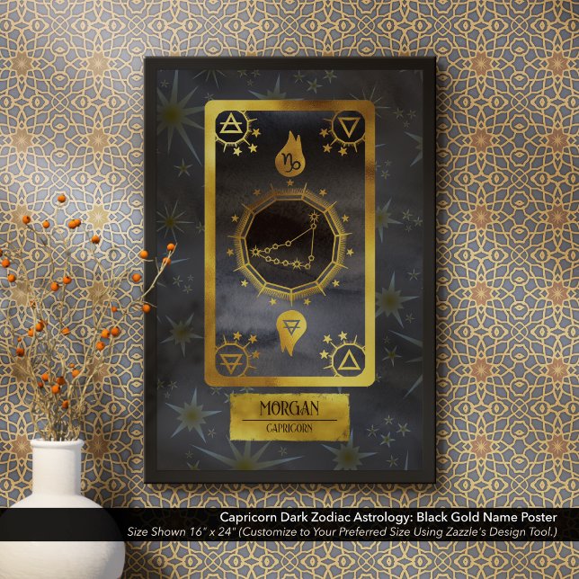 Affiche Capricorne Dark Zodiac Astrologie : Black Gold Nom (Dark Zodiac Poster: for the Birth Sign Capricorn in Black and Gold Personalized with Your Name.)