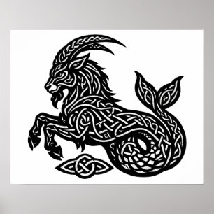 Affiche Capricorne — Encre Hantée Zodiaque Bouc‑Poisson
