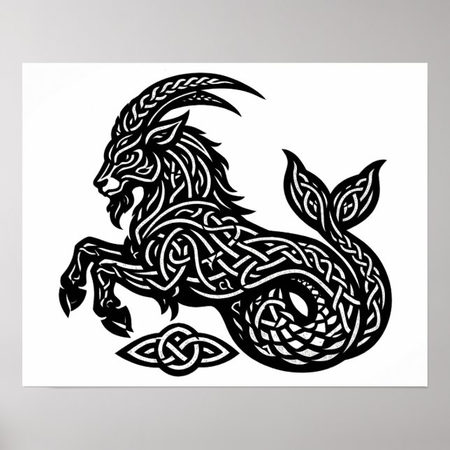 Affiche Capricorne — Encre Hantée Zodiaque Bouc‑Poisson (Devant)