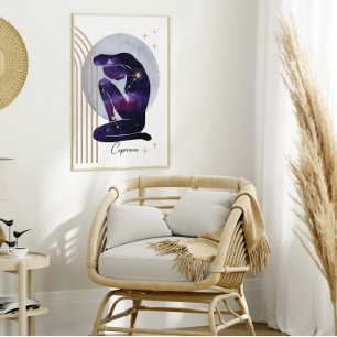 Affiche Capricorne Feminine bleu violet Zodiac Design