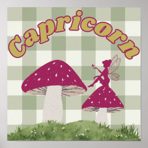 Affiche Capricorne Zodiac Cottagecore Fée Champignons