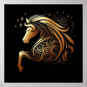 Affiche Capricorne Zodiaque Cheval en Or Astrologie