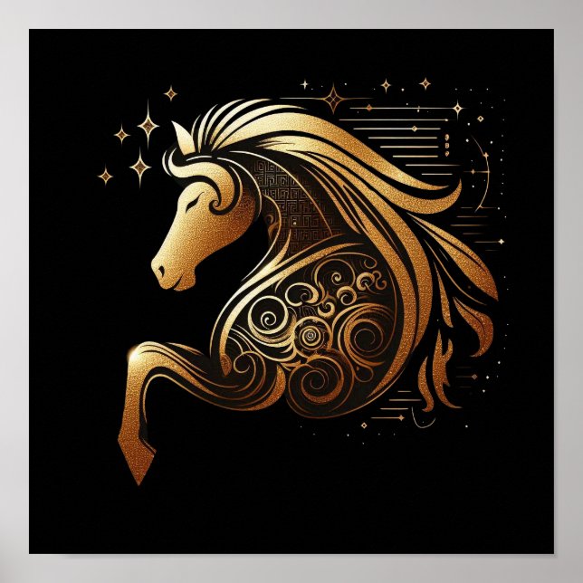 Affiche Capricorne Zodiaque Cheval en Or Astrologie (Devant)
