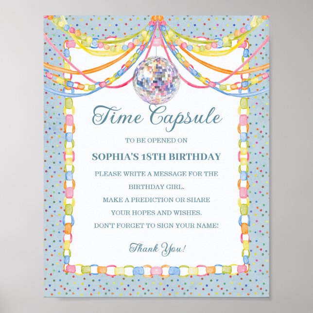 Affiche Capsule de fête d'anniversaire Blue Cue the Confet (Devant)