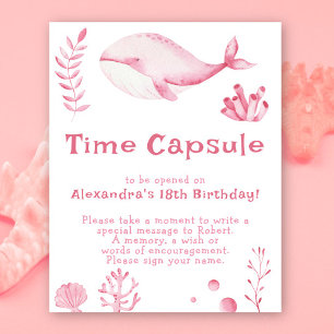 Affiche Capsule Temporel Baleine Rose 1er anniversaire