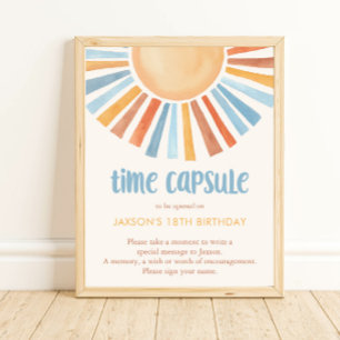 Affiche capsule temporelle Boho soleil soleil jaune bleu