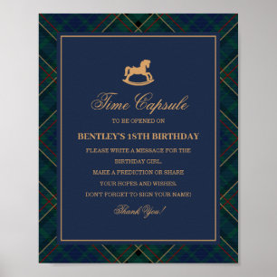 Affiche Capsule Temporelle Cheval à Bascule Tartan Bleu