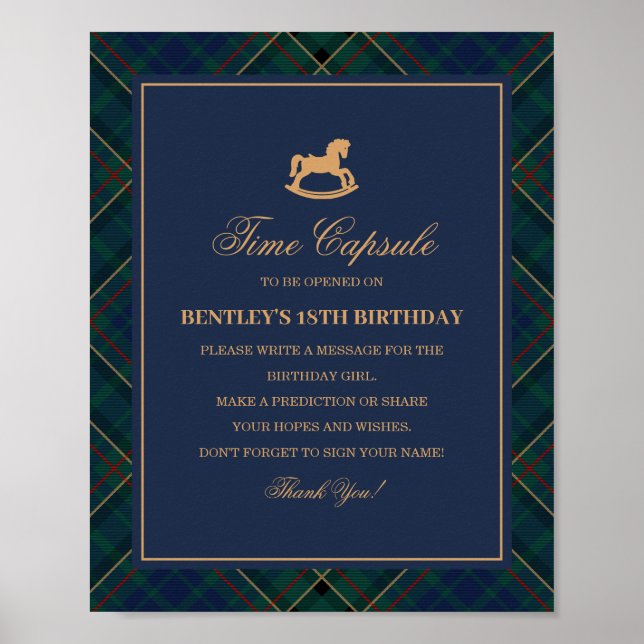 Affiche Capsule Temporelle Cheval à Bascule Tartan Bleu (Devant)