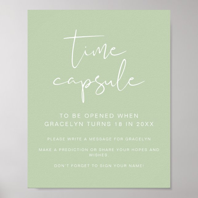 Affiche Capsule Temporelle de Fête de Naissance Vert Vibra (Devant)