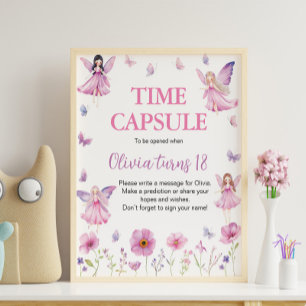 Affiche Capsule Temporelle Fée Fleurie Papillon Anniversai