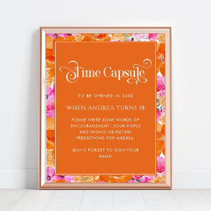 Affiche Capsule temps Baby shower rose et orange
