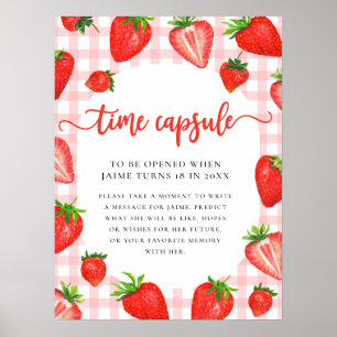Affiche Capsule temps Fraise rose En vichy Anniversaire