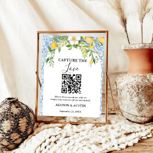 Affiche Capture amour QR code Bleu tuile et citron mariage