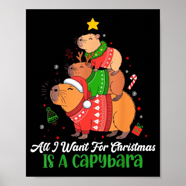 Affiche Capy Noël Mignon Capybara Arbre de Noël Pjs Animal (Devant)