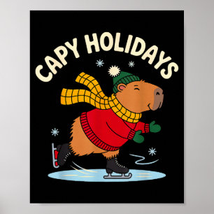 Affiche Capy Vacances Patinage Capybara Noël Drôle de Chri
