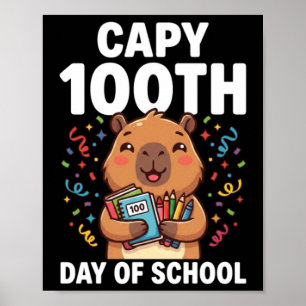 Affiche Capybara 100e jour d'école Mignon Capy Animal