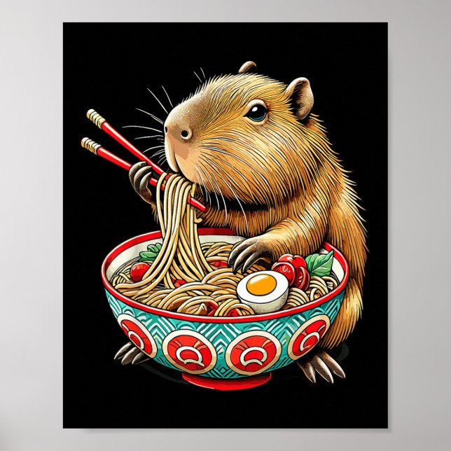 Affiche Capybara Aime Les Nouilles Capybara Manger Du Bram (Devant)