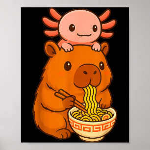 Affiche Capybara Anime Ramen Axolotl Drôle Graphique Kawai