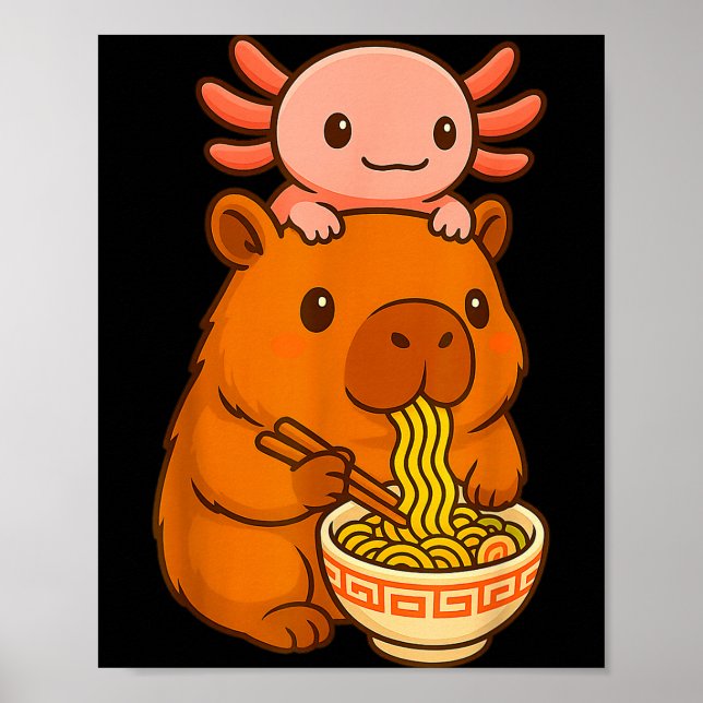 Affiche Capybara Anime Ramen Axolotl Drôle Graphique Kawai (Devant)