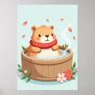 Affiche Capybara Bain à Remous Détente Kawaii Autocollant
