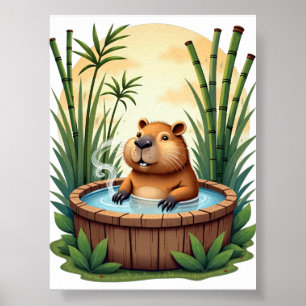 Affiche Capybara Bain à Remous Spa Relaxation Zen Ambiance