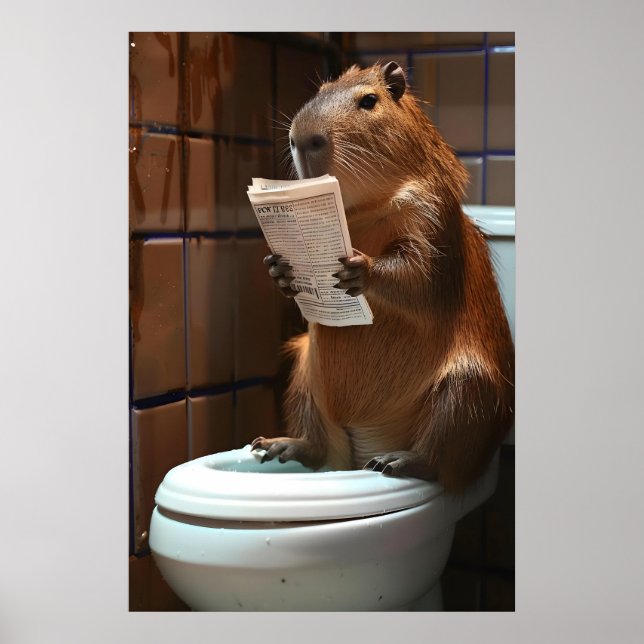 Affiche Capybara Bathroom Print, Funny Animal Wall Art (Devant)