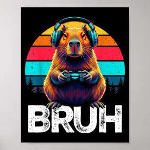 Affiche Capybara Bruh Drôle de Joueur Rétro Capybara Jeux