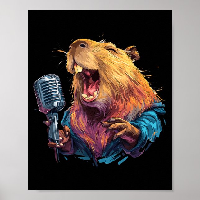 Affiche Capybara Chanteur Heureux avec Micro pour les Amat (Devant)