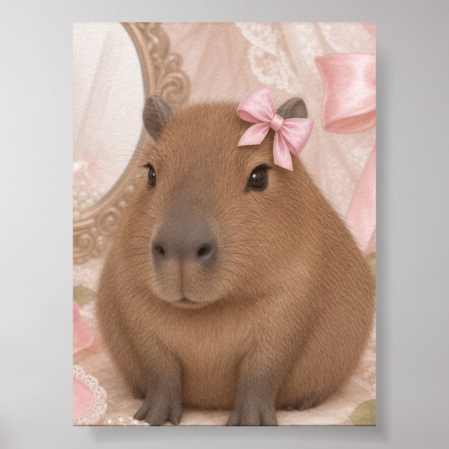 Affiche capybara coquette ruban rose  (Devant)