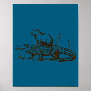 Affiche Capybara Drôle Chevauchant Un Alligator Hommes Fem