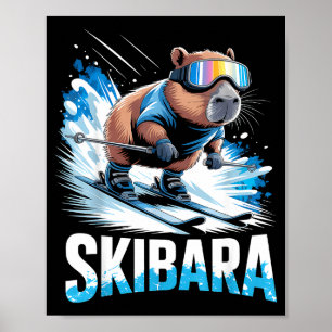 Affiche Capybara drôle de ski sport d'hiver skieur 