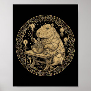 Affiche Capybara Drôle Moyen Âge Ramen Fantastique Vi Anci