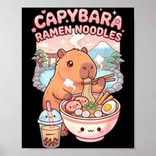 Affiche Capybara drôle nouille ramen kawaii capybara mange