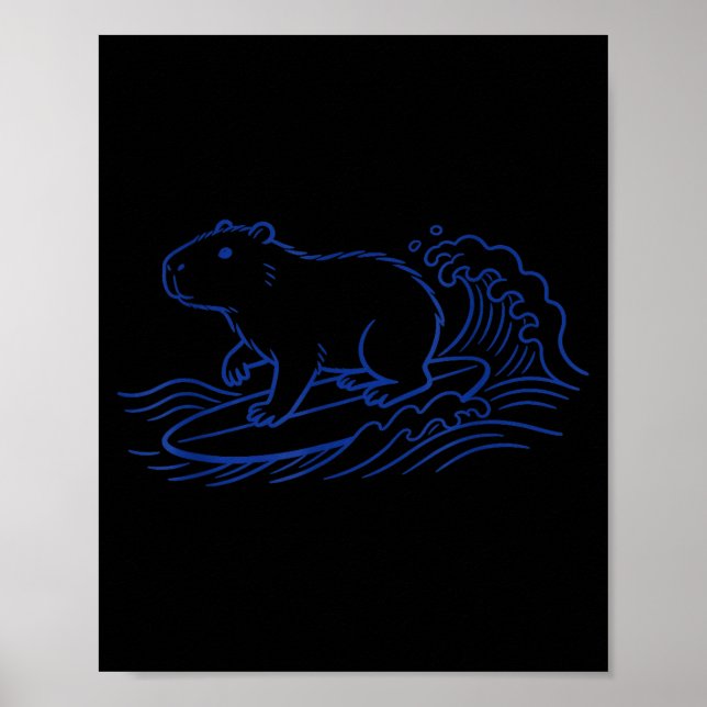 Affiche Capybara drôle surfant sur une grosse vague, ambia (Devant)