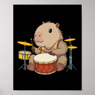 Affiche Capybara Drummer Jouer des tambours Rongeurs Funny
