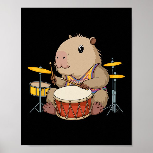 Affiche Capybara Drummer Jouer des tambours Rongeurs Funny (Devant)