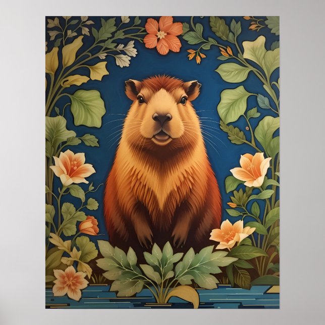 Affiche Capybara élégant - Inspiré par William Morris (Devant)