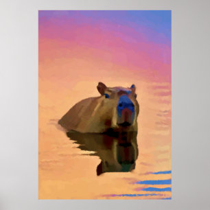 Affiche Capybara Émergée d'un lac paisible