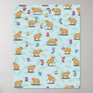 Affiche Capybara et mushroom pattern