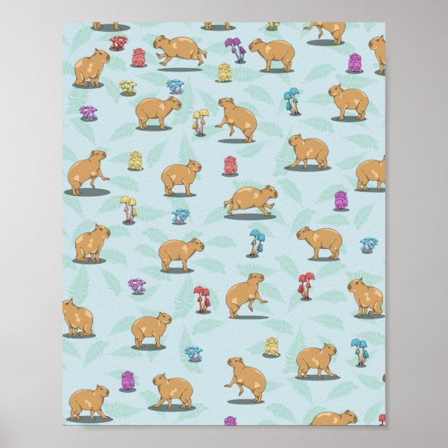 Affiche Capybara et mushroom pattern (Devant)