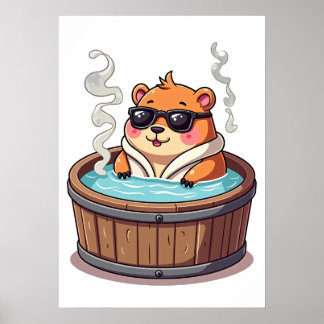 Affiche Capybara Hot Tub Relaxation Sticker Chill Vibes An