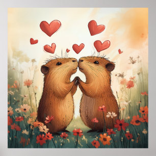 Affiche Capybara Love - Un moment de pré romantique