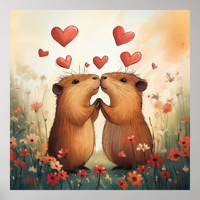 Affiche Capybara Love - Un moment de pré romantique (Devant)