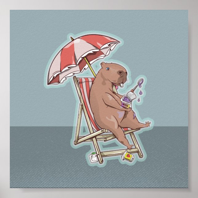 Affiche Capybara Manger Yogourt (Devant)