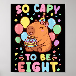 Affiche Capybara Mignon 8ème Anniversaire Fille Kawaii Cap
