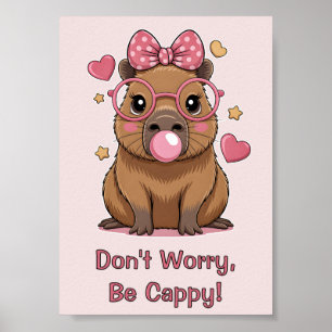 Affiche Capybara Mignon avec Lunettes et Bubble Gum
