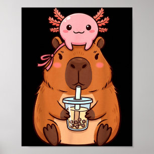 Affiche Capybara mignon buvant du thé aux perles Kawaii Ax