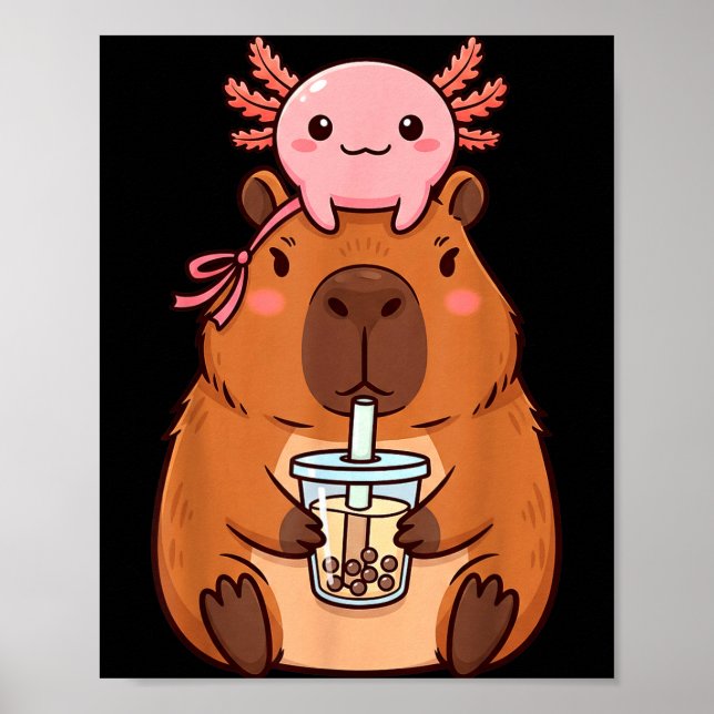 Affiche Capybara mignon buvant du thé aux perles Kawaii Ax (Devant)
